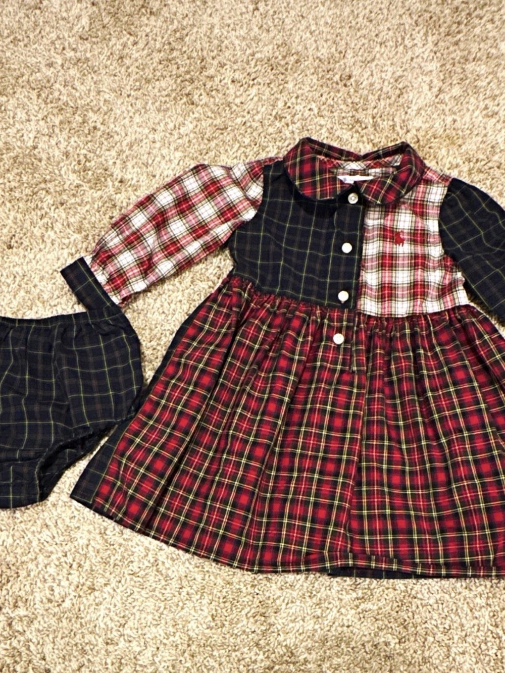 Ralph Lauren Girls Plaid Dress Set Size 9M Holiday Christmas